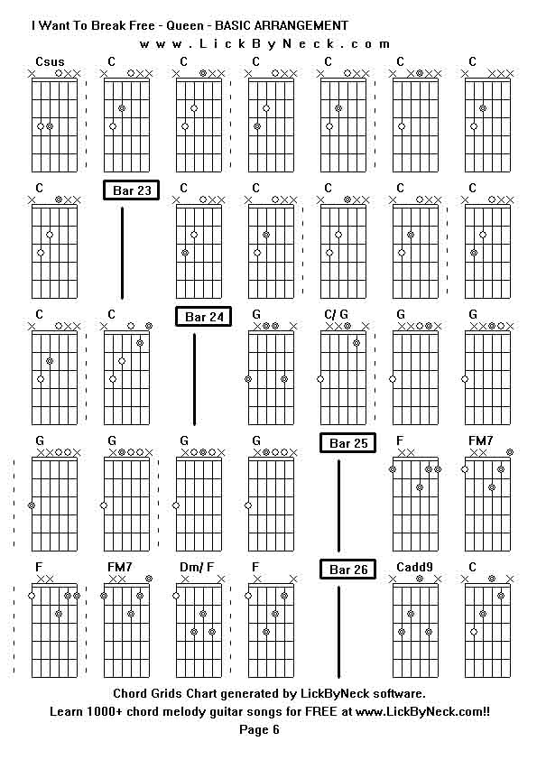 Chord Grids Chart of chord melody fingerstyle guitar song-I Want To Break Free - Queen - BASIC ARRANGEMENT,generated by LickByNeck software.